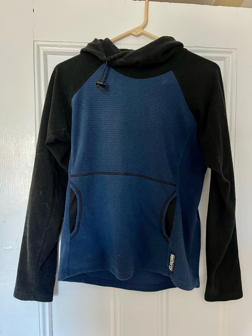 Melanzana Blue and Black Hooded microgrid Pullover